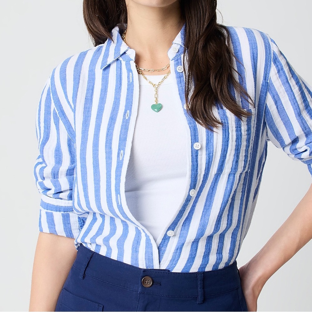J. Crew Factory Blue and White Striped Button Down Shirt NWOT